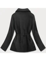 Krátký černý volný dámský kabát (2727)