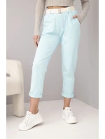 Dámské bavlněné kalhoty s páskem a ohrnutým nohavicí mátové