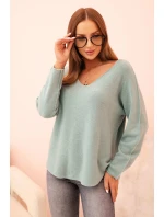 Svetr dámský s viskózou s výstřihem do V tmavě mátový