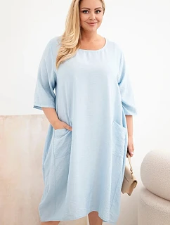 Dámské šaty Plus Size z viskózy s kapsami krátký rukáv modrá