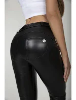 Dámské kalhoty Hugz Black Faux Leather Mid Waist - HUGZJEANS