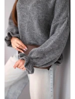 Dámský svetr s přídavkem mohéru a vlny volného střihu šedý