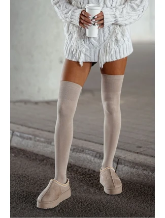 Dámské bavlněné hladké nadkolenky – béžové