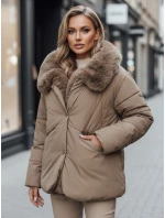 LUNAVI dámská prošívaná zimní bunda s kožešinou světle béžová FashionStreet TY4665z