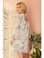 HANNAH - Dámské šifonové šaty s výstřihem na zádech a s béžovo-světle modrým vzorem typu "boho" 319-2