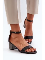 Dámské sandály z eko kůže na zdobeném podpatku černé Wiatalia