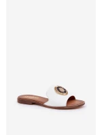 Kožené Pantofle S Dekorací Na Plochém Podpatku Bílé Lewski 3047/O