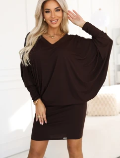 402-9 Pohodlné šaty s dlouhými rukávy - čokoládové