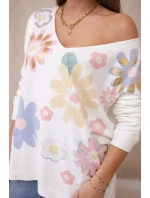 Svetrová halenka s barevnými květy žlutá+modrá