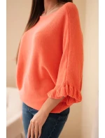 Dámský svetr typu netopýr s kulatým výstřihem meruňkový