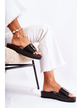 Dámské módní kožené pantofle Černá Adaline