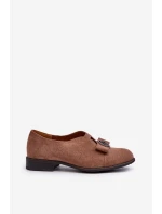 Dámské polobotky z ekokože s nízkým podpatkem a ozdobou hnědé Hadiena Dámské polobotky z ekokože s nízkým podpatkem a ozdobou hnědé Hadiena