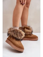 Kožené Sněhule Na Platformě S Kožešinou Camel Avirisa