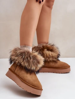 Kožené Sněhule Na Platformě S Kožešinou Camel Avirisa