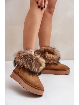 Kožené Sněhule Na Platformě S Kožešinou Camel Avirisa