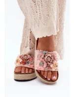Dámské Sandały Na Platformě S Pletením A Květinami Růžové Chellia