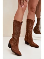 Semišové Dámské Kovbojské Boty Na Podpatku Camel Karira