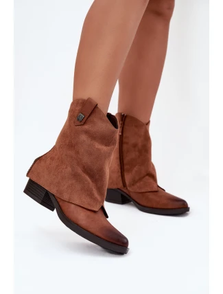 Zateplené Cowboy Kotníčkové Boty Na Podpatku Camel Sylvette
