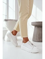 Kožené dámské tenisky na platformě s přezkou Vinceza 39973 Bílé