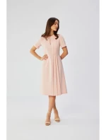S361 Šaty se záhyby na bocích - pudrové S361 Šaty se záhyby na bocích - pudrové