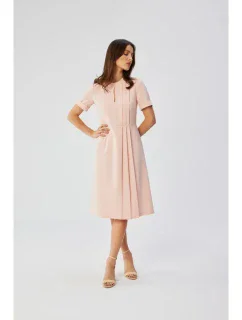 S361 Šaty se záhyby na bocích - pudrové