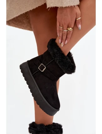 Dámské sněhule na platformě s přezkou a kožíškem Jesella – černé