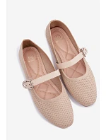 Materiálové Baleríny s Páskem a Přezkou Béžové Jelisa