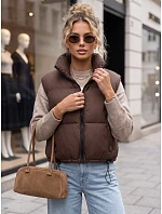 Dámská krátká prošívaná zateplená vesta, hnědá, FashionStreet TY5972 Dámská krátká prošívaná zateplená vesta, hnědá, FashionStreet TY5972