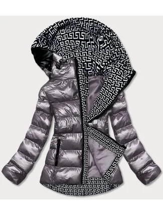 Šedá dámská metalická bunda s kapucí (xw808x)