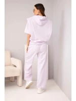 Dámský komplet máslový, mikina s kapucí a volné kalhoty se zavazováním světle fialová