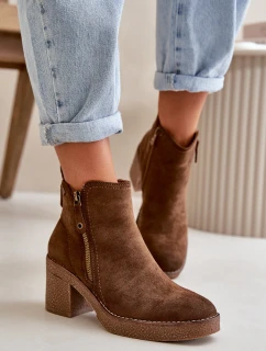 Zateplené Dámské Boty Na Podpatku Z Ekologického Zamsu Tmavě Hnědé Velarilla