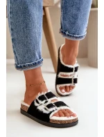 Dámské Pantofle S Přezkami A Kožíškem Černé Ezilena Dámské Pantofle S Přezkami A Kožíškem Černé Ezilena