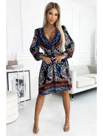 516-1 Šifonové šaty s výstřihem a dlouhými rukávy - indický vzor