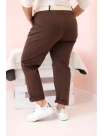 Dámské bavlněné kalhoty Plus Size s páskem hnědý