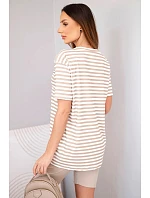 Dámský viskózový pruhovaný komplet s krátkým rukávem a šortkami béžový Dámský viskózový pruhovaný komplet s krátkým rukávem a šortkami béžový