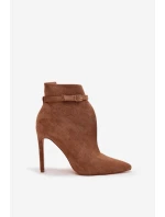 Dámské kotníkové boty na jehlovém podpatku z eko semiše tmavě béžové Amalundi