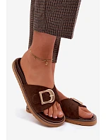 Dámské pantofle s zlatým sponou tmavě béžové Elviane