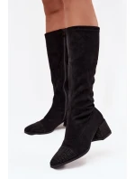 Dámské kozačky s ozdobou na hranatém podpatku Ivanna – černé