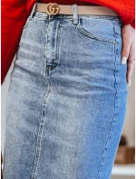 Džínová midi sukně s rozparkem MERITTA modrá FashionStreet CY0483 Džínová midi sukně s rozparkem MERITTA modrá FashionStreet CY0483