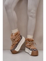 Kožené Dámské Sněhule Na Silné Podešvi S Kožešinou Panteřa Big Star OO274A207 Hnědé