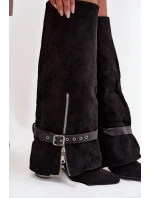 Dámské kozačky na podpatku s ozdobným páskem černé Jolivine