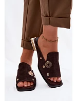 Semišové pantofle s zlatými ozdobami D&A CR61-3061 Čokoládové