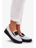 Dámské kožené mokasíny na platformě a klínku Vinceza – bílé