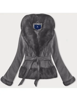 Krátká dámská zavazovací bunda v grafitové barvě Ann Gissy (K0327)