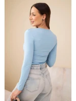 Dámská basic blůza s čtvercovým výstřihem a dlouhým rukávem modrá