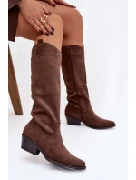 Dámské kotníkové kovbojky na podpatku Esmira z eko‑zamszu – hnědé