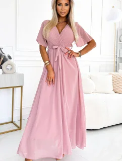 545-1 Dlouhé šaty se skládaným výstřihem a kosticemi - PUDRAL ROSE