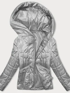 Šedá krátká dámská prošívaná bunda (B8185-9)