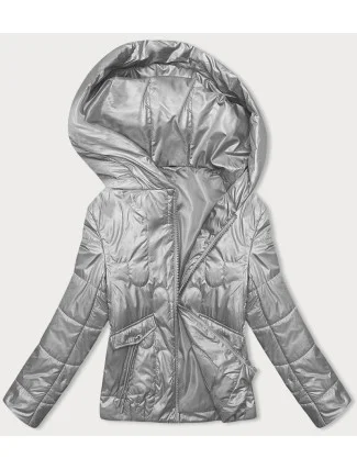 Šedá krátká dámská prošívaná bunda (B8185-9) Šedá krátká dámská prošívaná bunda (B8185-9)