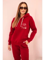 Dámský komplet z bavlny z potiskem, zateplený bordový